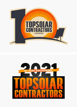 Top 10 solar contractors logo with 10 year anniversary banner