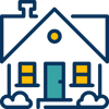 House icon with lights on in window