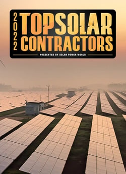 Top 20 Solar Contractors for 2022 - with image of sunsetting and solar panels in foreground