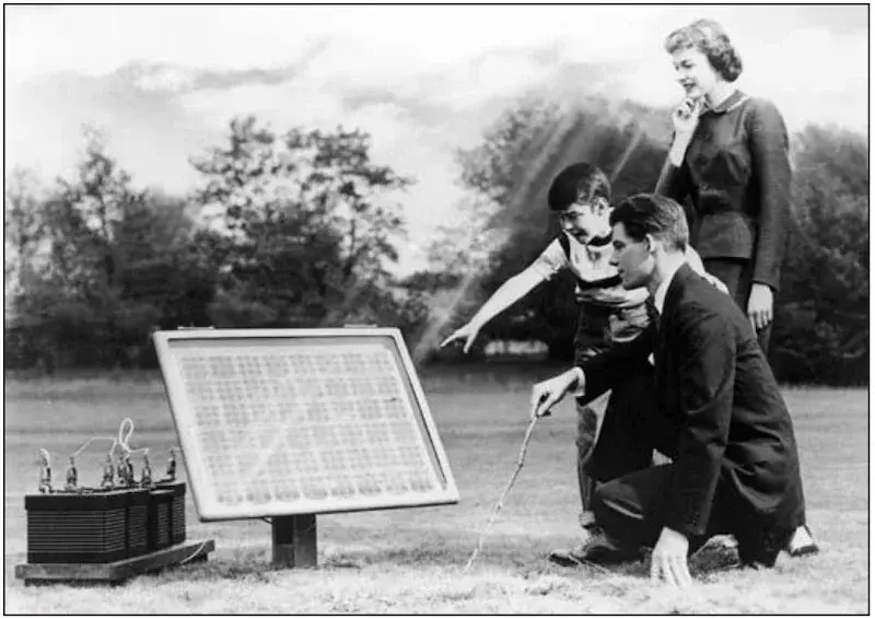 Power Grid illustration over top solar panels with sun flare in background