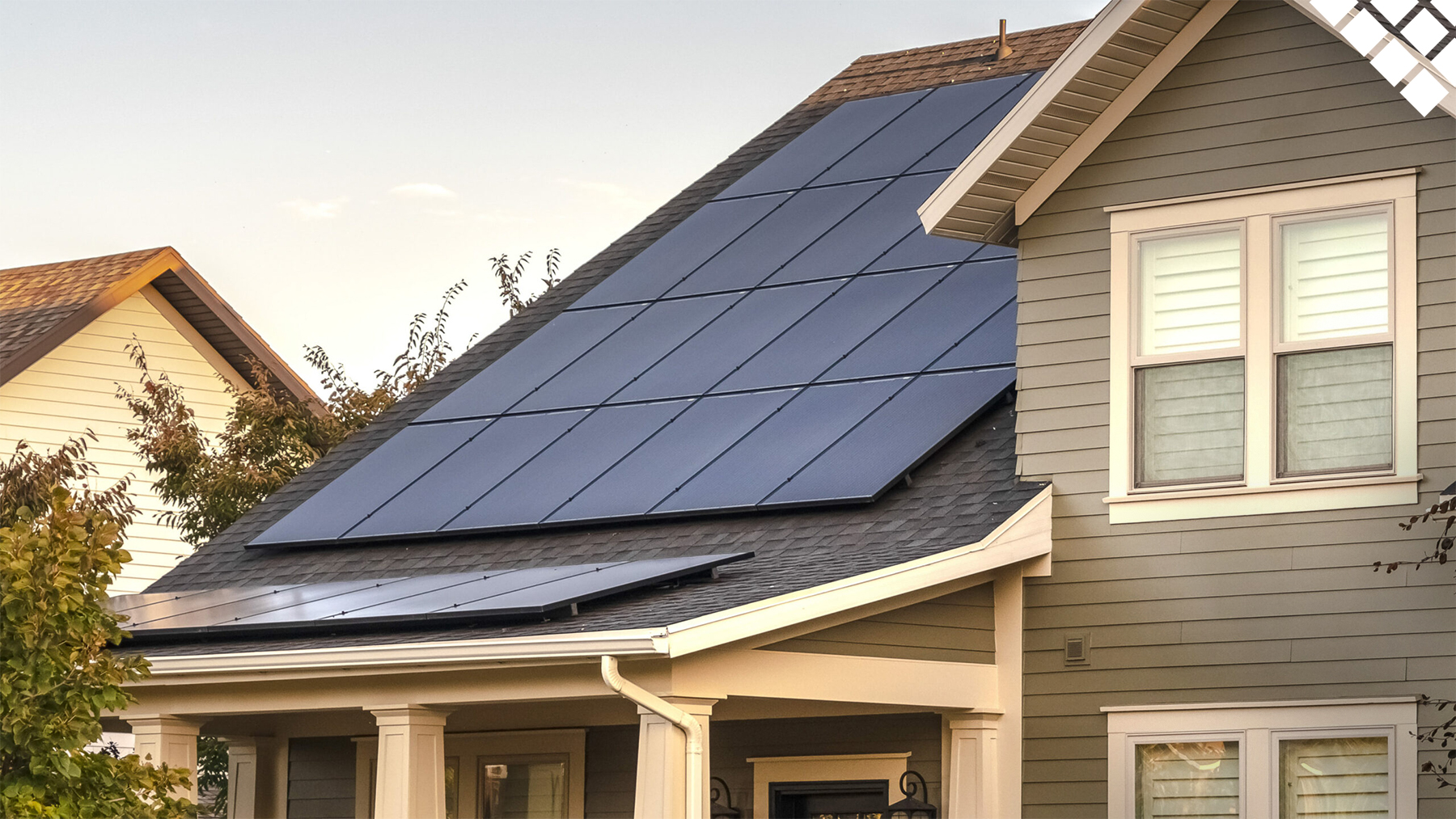 Residential home with solar panels on roof